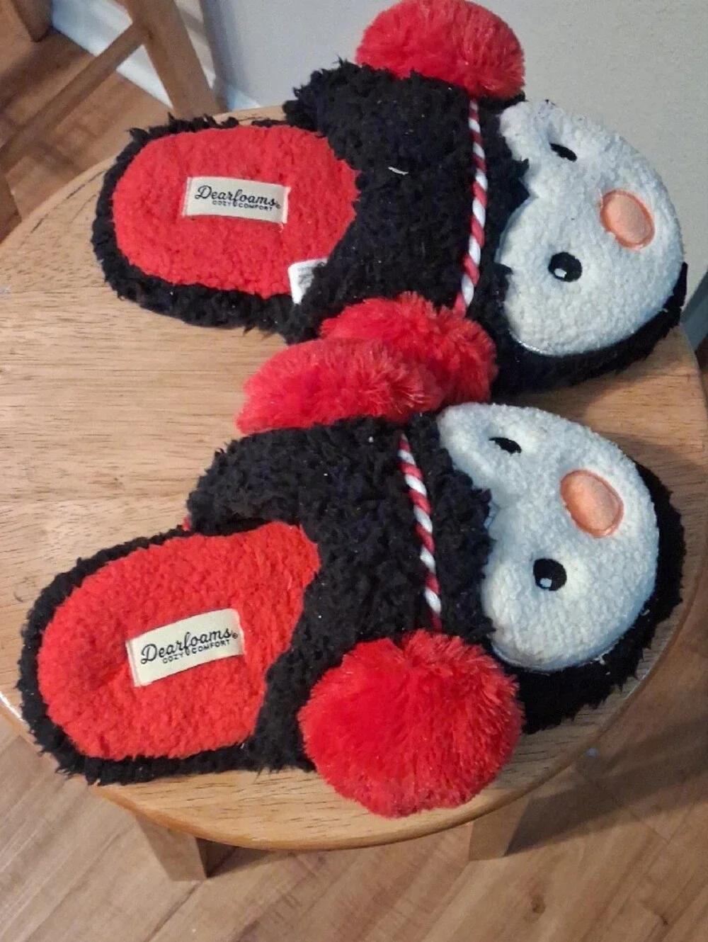 dearfoams Black & Red Penguin Plush Slippers